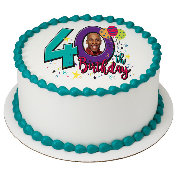Happy 40th Birthday Edible Cake Topper Image Frame