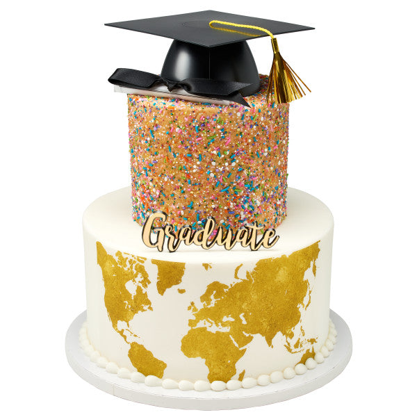 Gold World Map Edible Cake Topper Image