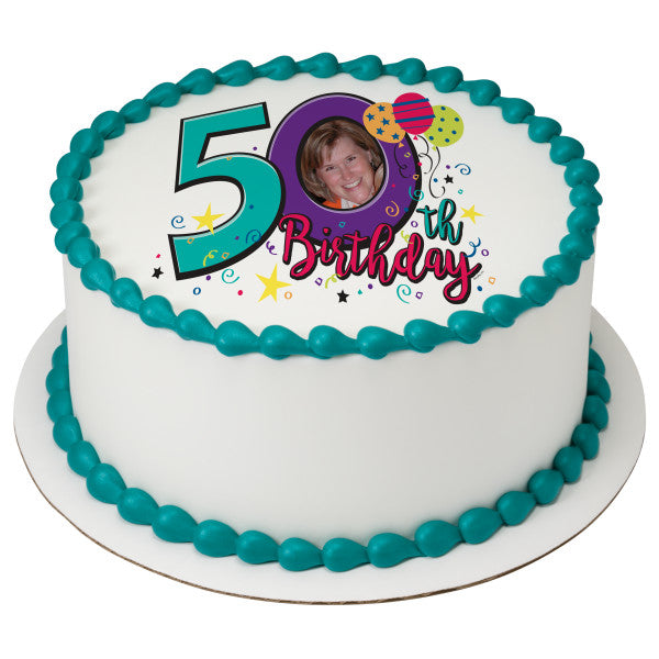 Happy 50th Birthday Edible Cake Topper Image Frame