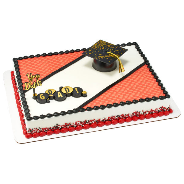 Red Grad Hat Edible Cake Topper Image