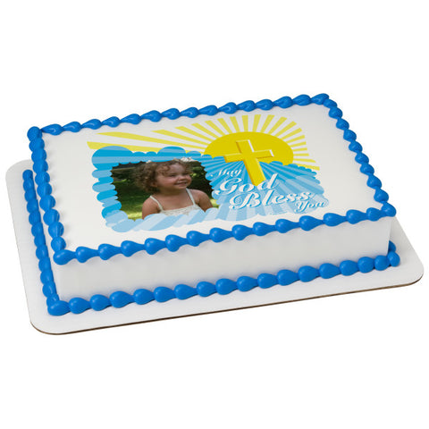 A Birthday Place - Cake Toppers - God Bless Cross Edible Cake Topper Frame