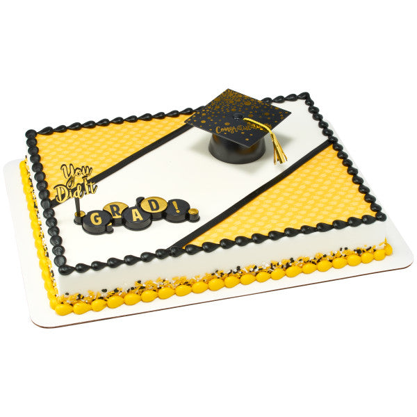 Yellow Grad Hat Edible Cake Topper Image
