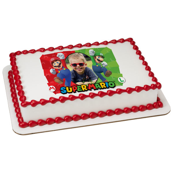 A Birthday Place - Cake Toppers - Super Mario Here We Go! Edible Cake Topper Frame