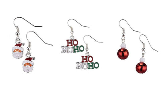 Pendientes Surtido Ho Ho Ho, Papá Noel y Bolas Rojas