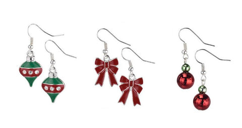 Ornaments, Bows, and Red Balls Assortment Earrings