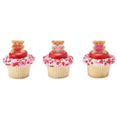 Valentine Bears Cupcake Rings, 12ct
