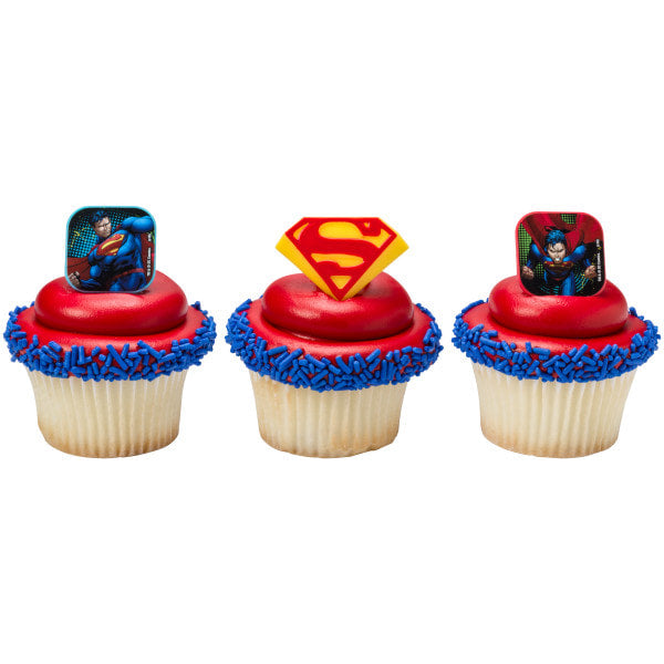 Superman Cupcake Rings, 12ct