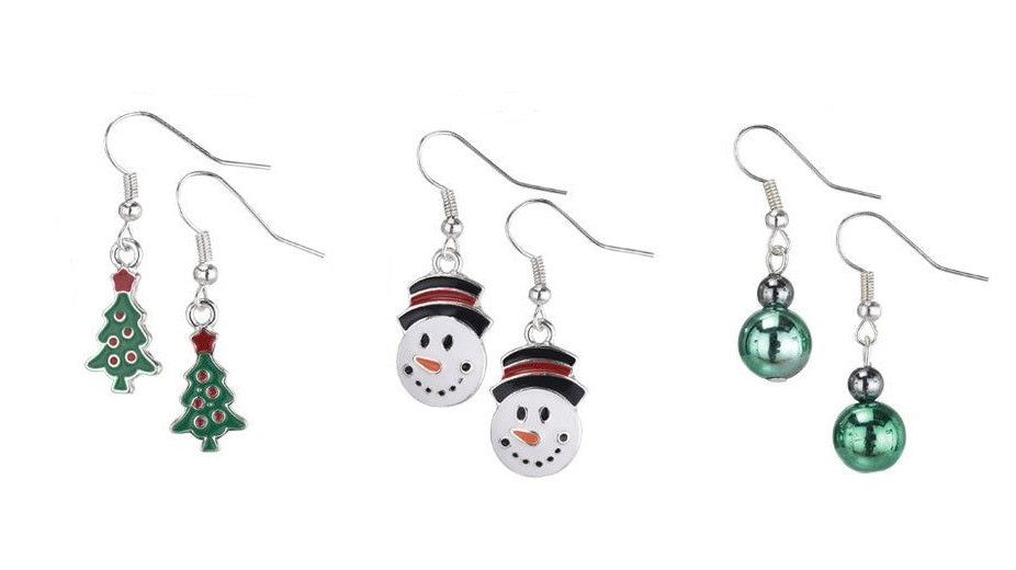Snowman, Trees, and Green Balls Assortment Earrings