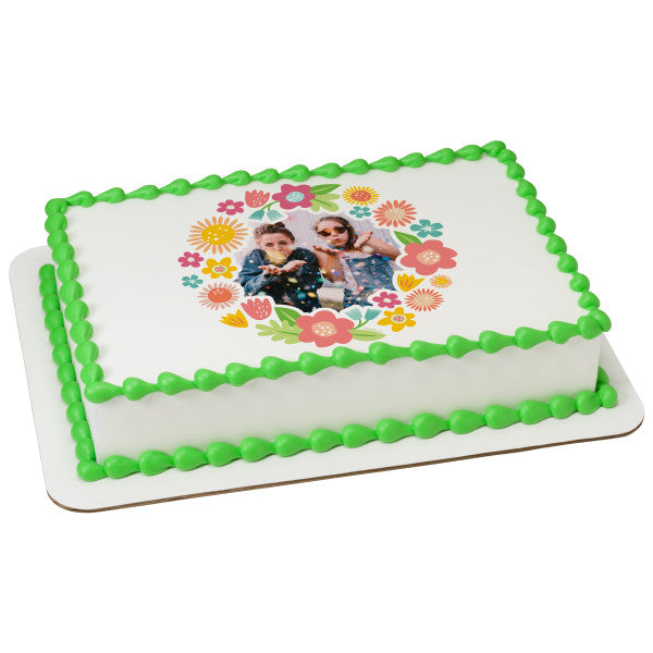 Marco de imagen de decoración comestible para tarta con corona de flores delicadas