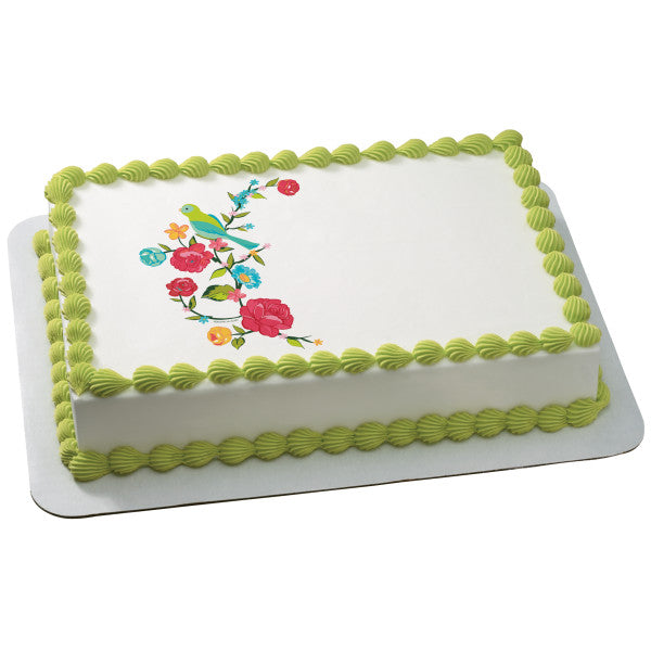 A Birthday Place - Cake Toppers - Bird On Blooming Branch Edible Cake Topper Image
