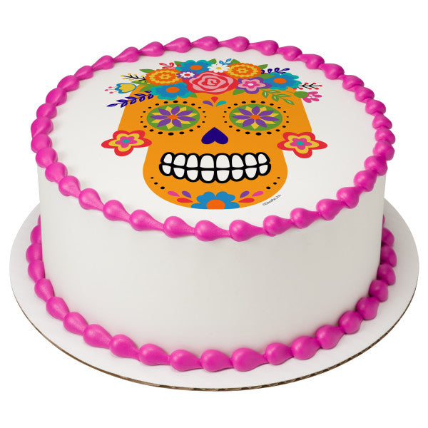 Floral Sugar Skull Edible Cake Topper Image