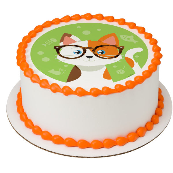 Kitty With Glasses Edible Cake Topper Image
