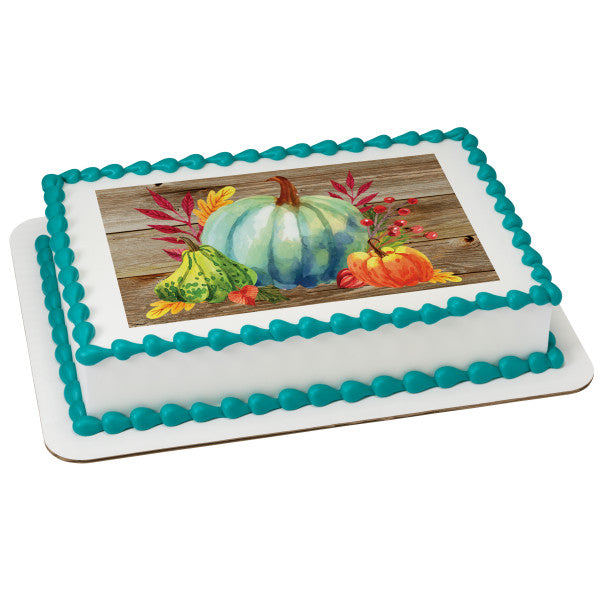 Watercolor Fall Harvest Edible Cake Topper Image