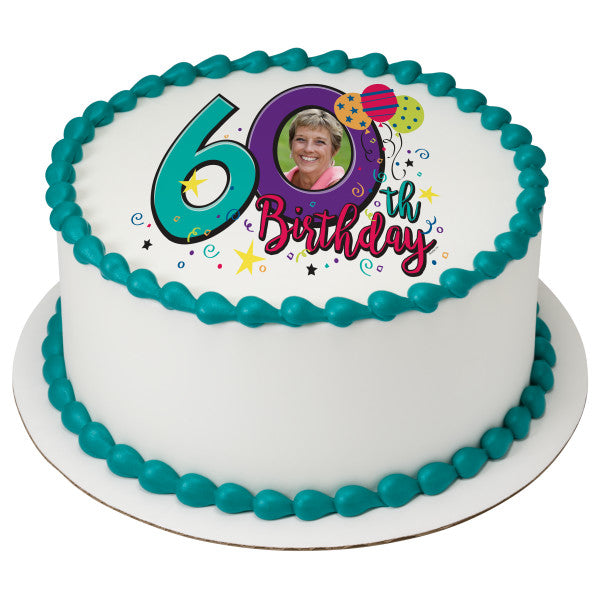 Happy 60th Birthday Edible Cake Topper Image Frame