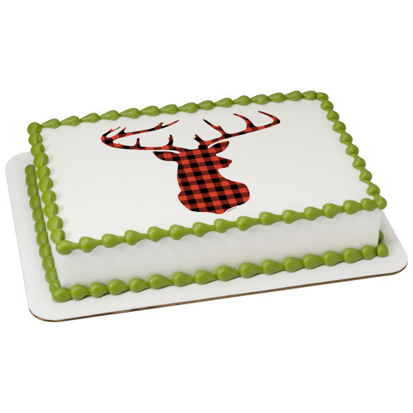 Red Check Plaid Deer Edible Cake Topper Image