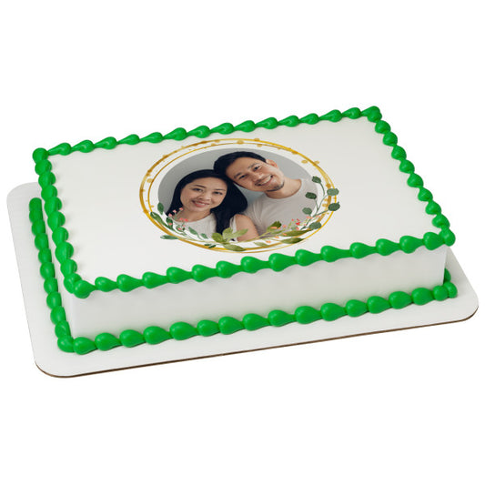 Leaves Circle Edible Cake Topper Image Frame