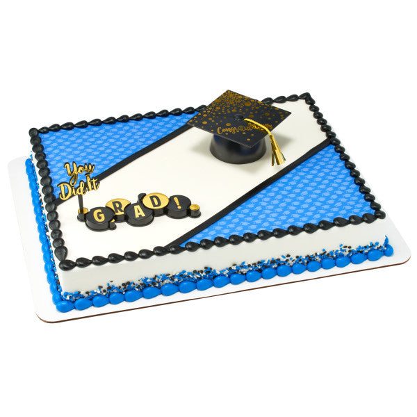 Blue Grad Hats Edible Cake Topper Image