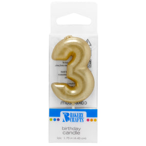 3 Mini Gold Numeral Candles