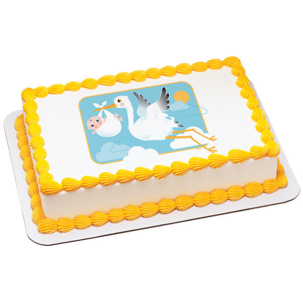 A Birthday Place - Cake Toppers - Stork and Baby Edible Cake Topper Image