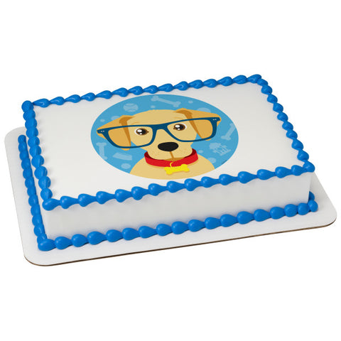 Puppy With Glasses Edible Cake Topper Image