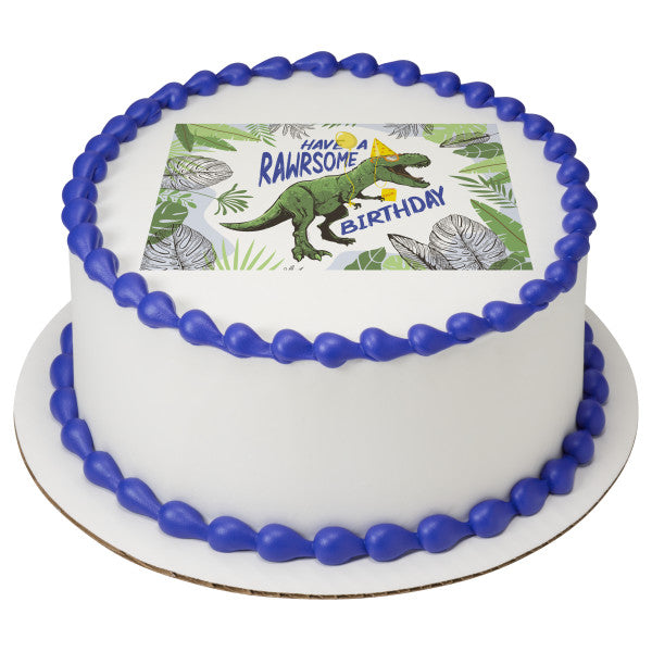 Rawrsome Birthday Dino Edible Cake Topper Image