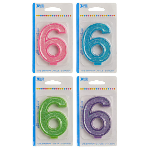 A Birthday Place - Cake Toppers - Bakery Crafts '6' Numeral Glitter Candles
