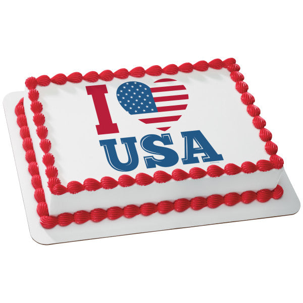 A Birthday Place - Cake Toppers - Celebrate America-I Love USA Edible Cake Topper Image