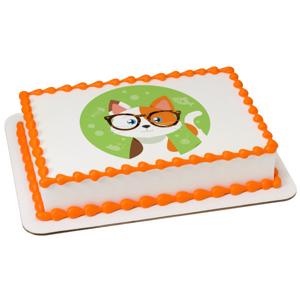 Kitty With Glasses Edible Cake Topper Image