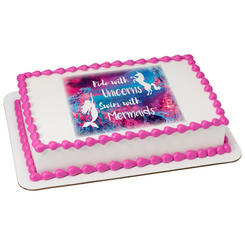 Mermaid And Unicorn Edible Cake Topper Image