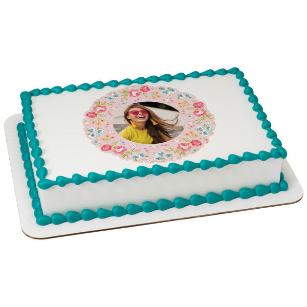 Pink Ditsy Print Edible Cake Topper Image Frame