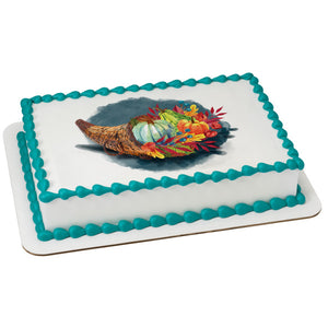 Watercolor Cornucopia Edible Cake Topper Image