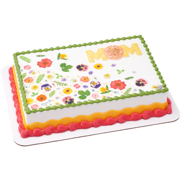 Bright Pressed Flowers Edible Cake Topper Image