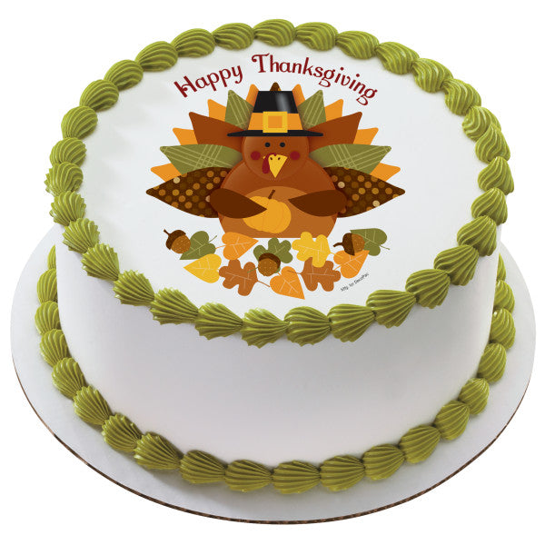 Happy Thanksgiving Turkey Edible Cake Topper Image