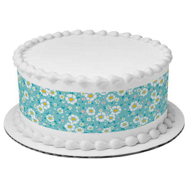 Blue Ditsy Print Edible Cake Topper Image Strips
