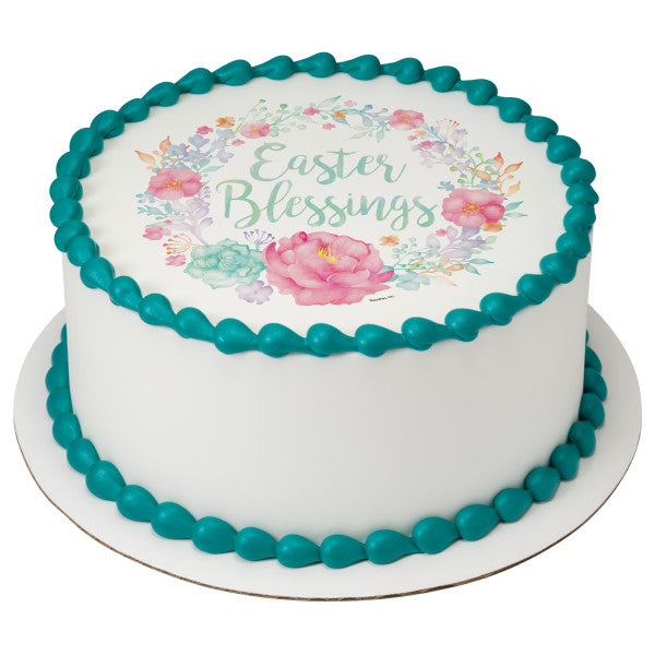 Floral Easter Blessing Edible Cake Topper Image