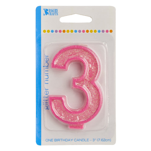 3 Glitter Numeral Candle