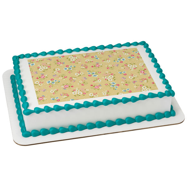 Yellow Ditsy Print Edible Cake Topper Image