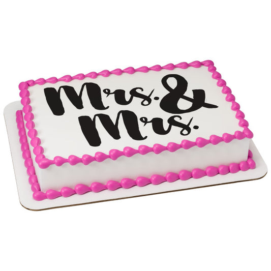 Mrs. & Mrs. Edible Cake Topper Image