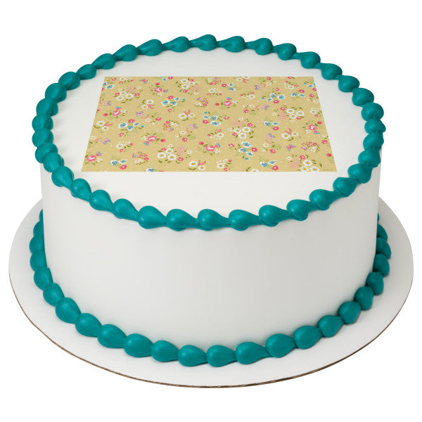 Yellow Ditsy Print Edible Cake Topper Image