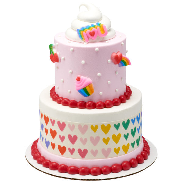 Bright Rainbow Hearts Edible Cake Topper Image Strips
