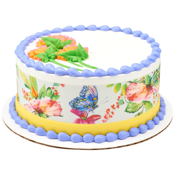 Watercolor Floral Edible Cake Topper Image Strips
