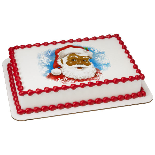 A Birthday Place - Cake Toppers - Classic Santa (African American) Edible Cake Topper Image
