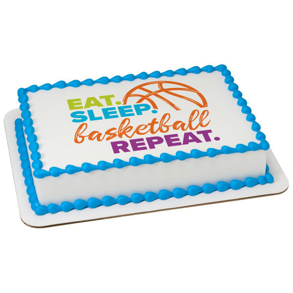 Eat, Sleep, Basketball, Repeat Edible Cake Topper Image