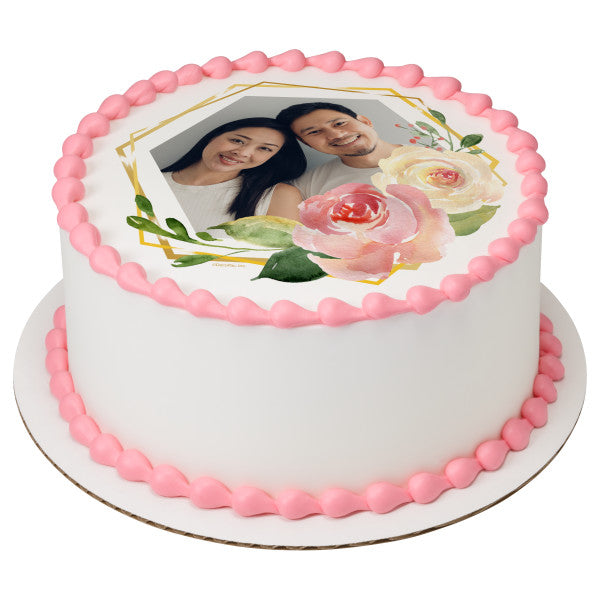 Floral Geometric Edible Cake Topper Image Frame