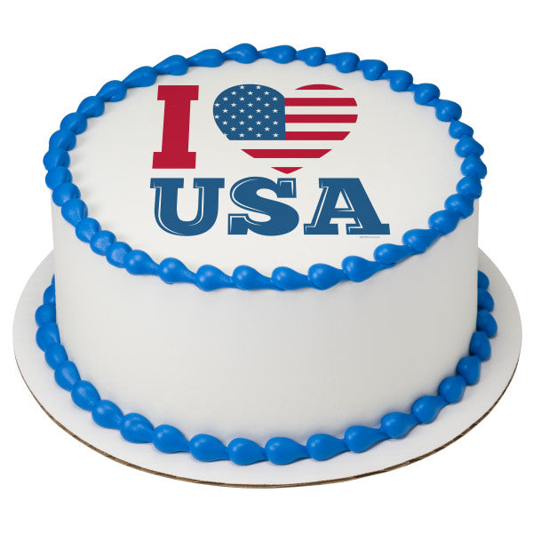 Celebrate America I Love USA Edible Cake Topper Image