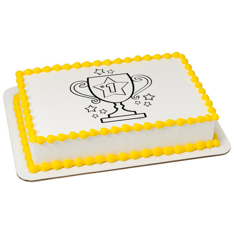 Paintable Number 1 Trophy Edible Cake Topper Image